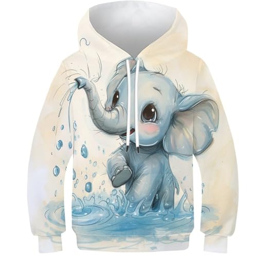 Sweat à capuche éléphant 3D pour ado de 13 à 15 ans style dessin animé