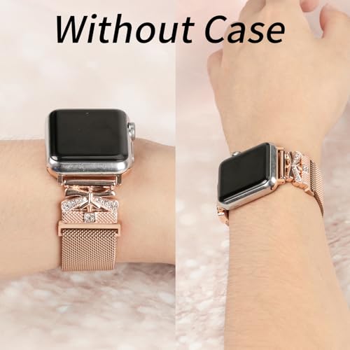 Magnetic Band for Women Compatible with Apple Watch Band 38mm 40mm 41mm 42mm 44mm 45mm 46mm Milanese Stainless Steel Loop with Bling Protective Case, Dressy Metal Strap Replacement iWatch Band