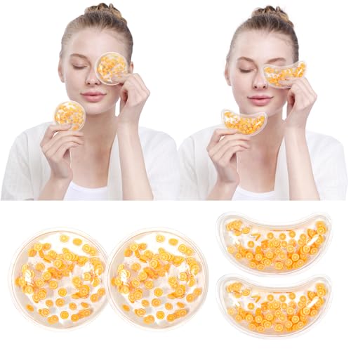 Image of 4PCS Gel Eye Ice Pack Set, Cold & Hot Compress, Reusable Cooling Gel Pads for Strain Relief, Relaxation, SPA and Sleep (4 Oranges-2)