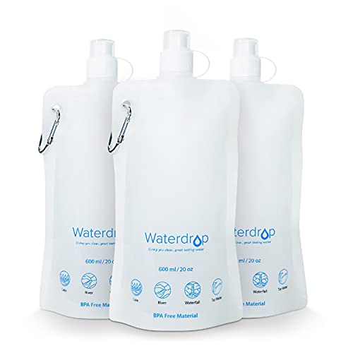 Waterdrop Collapsable Pouch, BPA-Free Reusable Collapsible Water Bag, Squeeze Water Through a Filter Straw or Use as Water Bottles, 20 oz 3 Pack