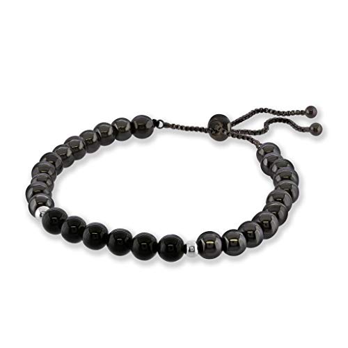Believe London Slim RAW Black Tourmaline & Hematite Stone Bracelet (Adjustable Black Chain)