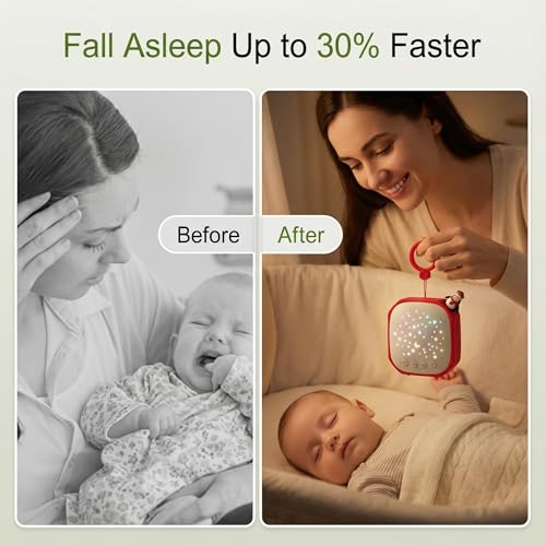 Image of Portable Sound Machine for Baby Sleep Aid Relaxation | White Noise Machine with Star Projector | Calm Soother Music Sound with Hook for Nursery, Travel, Bedroom,Christmas Holidays Gifts (Penguin)
