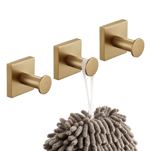 Image of KOKOSIRI Robe Hooks Bath Towel Hooks for Wall Closet Kitchen Hanging Towels Bathroom Hardware Champagne Bronze Stainless Steel 3 Pack, B1016CPG-P3