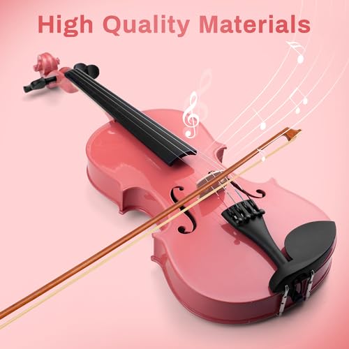 Image of Poseidon Violin for Beginner, Pink Violin Set with Acoustic Violin Fiddle for Students Violin Starter Kit /Hard Case, Bow, Rosin, Horse Bridge, Extra Strings, Shoulder Rest, Tuner, Instruction Manual