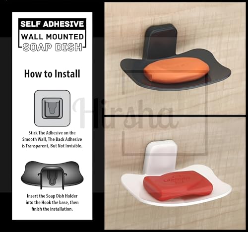 Image of Self Adhesive Soap Holder for Bathroom Wall | Plastic Soap Stand No Drill | Bathroom Accessories Soap Dish with Drain | Multipurpose Soap Tray Holder (02 Oval Shape White Color)