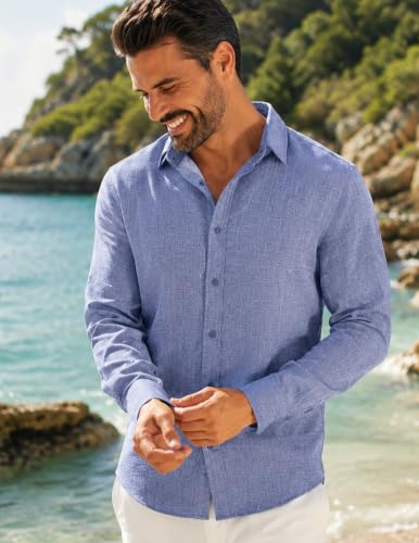 Men's Long Sleeve Button Up Linen Shirt for Wedding Guest and Dinner Dates - image 3