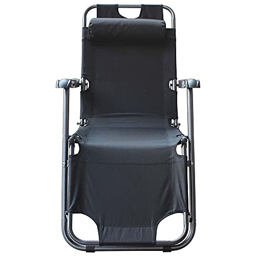 Bakaji Sedia Sdraio Reclinabile In Lettino Prendisole Esterno Giardino Poltrona Relax Pieghevole In Metallo E Tessuto Oxford Traspirante Con Poggiatesta Imbottito Terrazzo Piscina Spiaggia (Nero) - 6