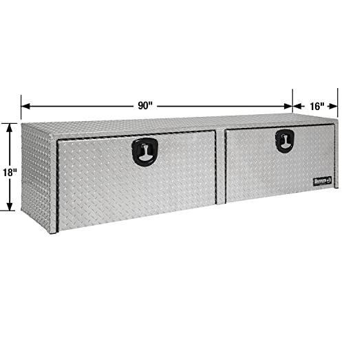 Image of Buyers Products 1701565 Silver Aluminum Diamond Tread Topsider Truck Tool Box, 18x16x90 Inch, Made in USA, Professional Grade, Heavy Duty, Corrosion Resistant, Dual Drop Doors, Compression Latch