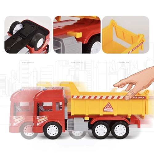 Image of Dumper Truck, Pull Back Vehicles for Kids, Friction Power Truck with Light & Sound, Toys for Boys (Multicolor)