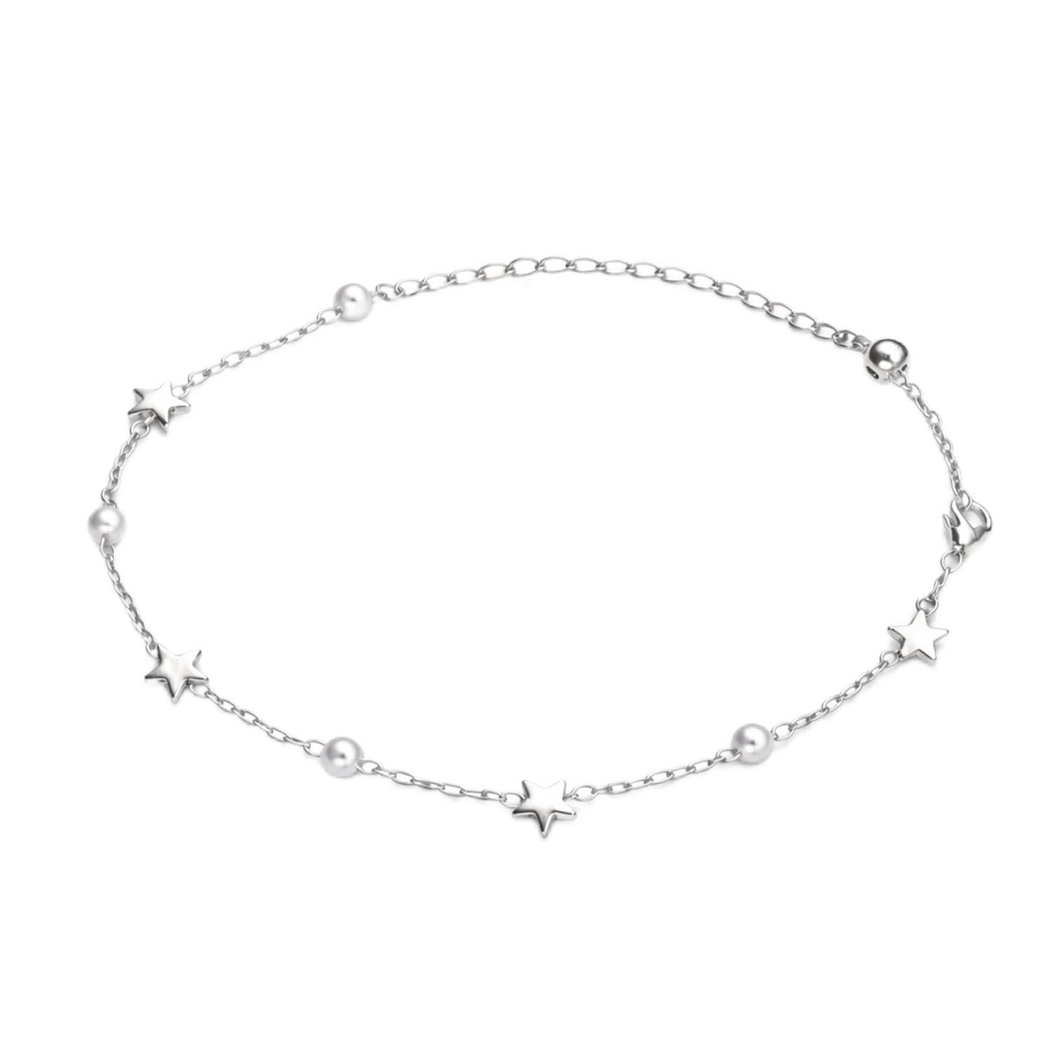 vama FASHIONS Adjustable 18K Silver Plated Anti Tarnish Stainless Steel Star White Pearl Chain Bracelet Wrist Band Nazar Hand Bracelets For Women & Girls-picture-21