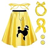 Hicarer 5 Pcs 1950's Women Halloween Costume 50s Poodle Skirt Accessories Outfit Scarf Eyeglasses Bandana Tie Headband Earrings (Yellow,X-Large)