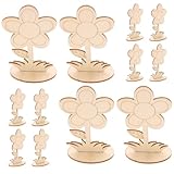 ETHZZLE 12 Stück Teiliges Handgefertigte Holzblumen Bastelset zum Bemalen Glatte Oberfläche Leicht zu Bemalen DIY Holzblüten für Kreative Kunstprojekte und Dekorative Holzdeko für