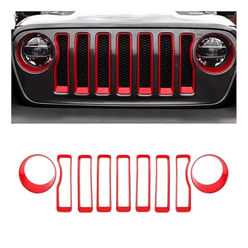 Image of MAXDOM Grille Inserts Headlight Covers Set Fits for (2018-2023) Wrangler JL and Gladiator JT partial models Part#6KM35MRCAA (Red)