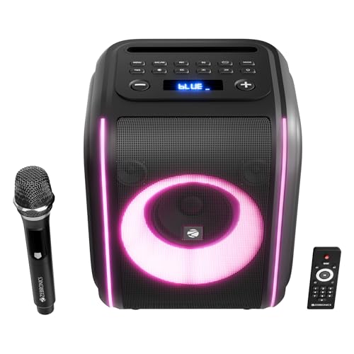Image of Zebronics 2026 Launch Bluetooth Speaker, 60W Output, 8h Playback, 8-inch Driver, RGB Lights, BT v5.4, USB, mSD, AUX, Type-C Charging, Karaoke, Wireless Mic, TWS, Mobile Holder (Sound Feast 880)