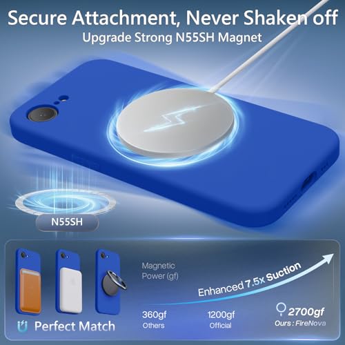 Image of FireNova Magnetic for iPhone 17e Case /iPhone 16e Case, Compatible with MagSafe, [Silicone Camera Protection] Microfiber Lining Phone Case, 6.1 inch, Klein Blue