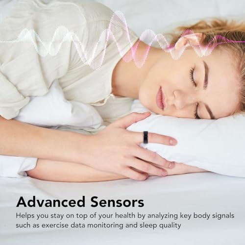 ASHATA Smart Ring, BT Fitness Tracker Smart Ring, Schrittz&auml;hler mit APP, IP68 Wasserdichter Fitness Tracker Ring f&uuml;r den T&auml;glichen Gebrauch, f&uuml;r Damen und Herren, Schwarz (9)