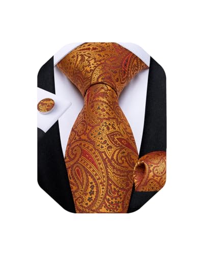 Image of DiBanGu Extra Long Tie for Men 63 inch XL Silk Necktie Set | Pocket Square and Cufflinks, Big and Tall, Jacquard Woven, Gift Box, Paisley /Plaid /Solid /Striped, for Weddinng Party Business