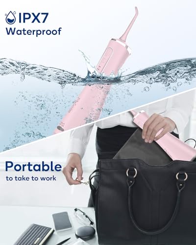 MySmile Wasser Zahnseide für Zähne Kabellose Munddusche 5 Reinigungsmodi 8 Austauschbare Jet Tips IPX 7 Wasserdicht USB Wiederaufladbare Wasser Dental Picks für Zahnreinigung mit PU Beutel Rosa – Bild 5