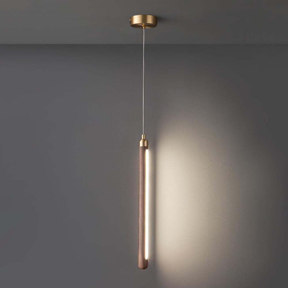 HXYSXHJUO LED Walnut Pendant Light Linear Hanging Lamp Brass Chandelier Ceiling Lighting Fixture Black Lights Living Room Bedroom Bedside Decor Suspension Lamps