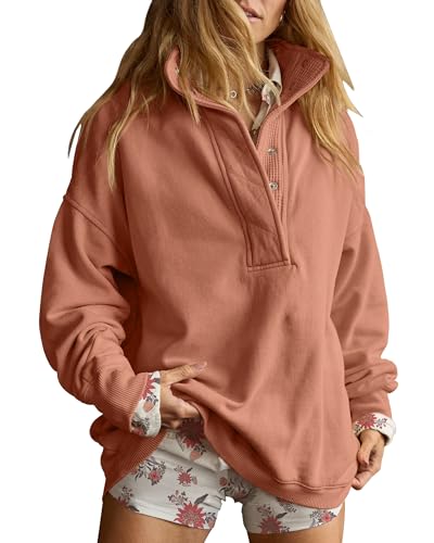 Image of Gacaky Sweatshirt for Women Oversized Casual Long Sleeve Button Henley Neck Pullover Tops Fashion Outfits Clothes