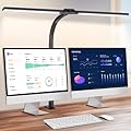LED Desk Lamp for Home Office, Eye-Caring Desk Light with Clamp, 24W Double Head Architect Task Lamp Stepless Dimming, Flexible Gooseneck Bright Table Lamp for Study Reading Workbench Drafting