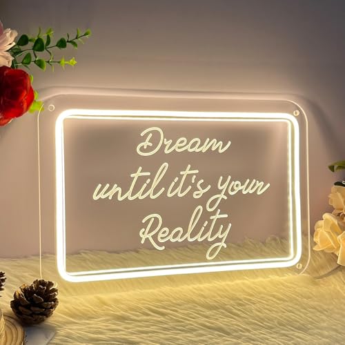Image of Neon Sign Dream Until It's Your Reality For Wall Decor 3D Art Carving Design Indoor Bedrooms Backdrop Flex Christmas Party Wedding Living Room Birthday Girl Boy Women Gift (Warm White,USB,30x20CM)