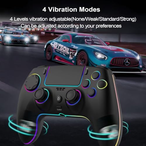 Image of SZDILONG Wireless Controller with 7 Colors RGB Light for PS5 Pro /Slim,MAC,iOS,Steam,PC Windows /Android 10 and Above,Support Hall Sticks /Turbo /Programmable /Dual Vibration, with 3.5mm Audio Jack, Black