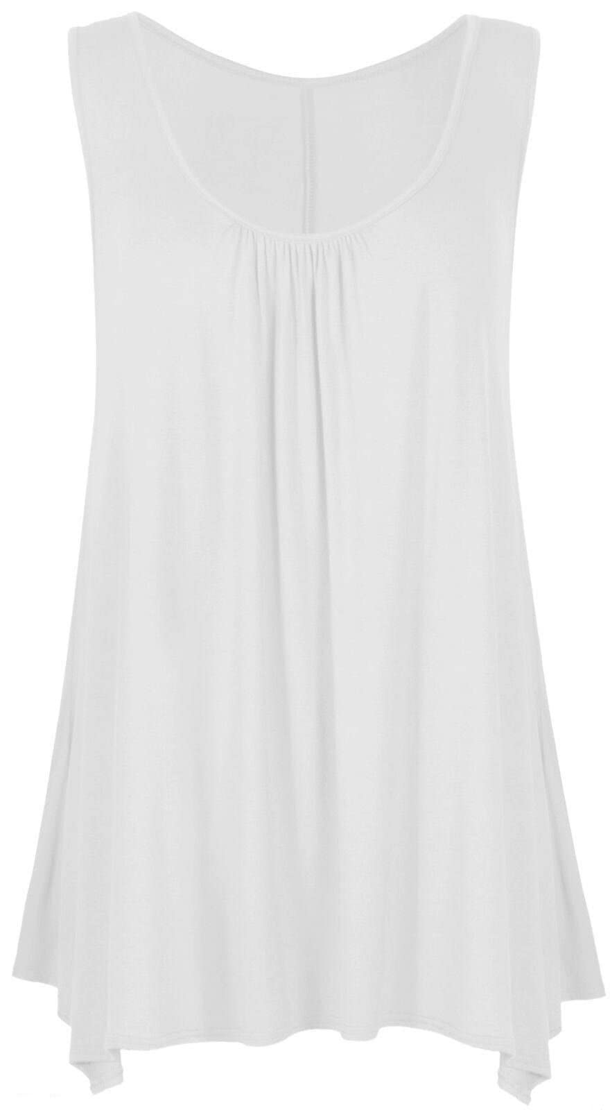 Crazy Girls Girls White Plain Crazy Womens Gathered Round Neck Stretch Swing Long Vest Flared White Hanky Top (2Xl, )