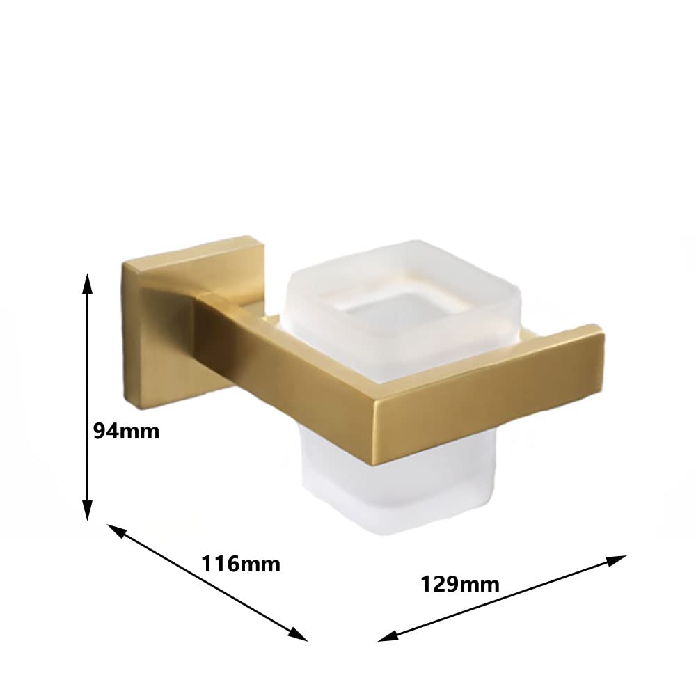 Portaspazzolino Portaspazzolino da Parete for Bagno, Bicchiere in Vetro Smerigliato con Supporto Supporto da Parete in Acciaio Inossidabile Lucido, Set di Tazze Rotonde for Dentifricio for Bagno Hotel