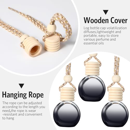Image of BBTO 100 Pcs Car Air Fresheners Diffuser with Wooden Cap Empty Aromatherapy Diffuser Clear Car Fragrance Holder Pendant Hanging Perfume Fresheners Bottles for Decor (Black,Round)