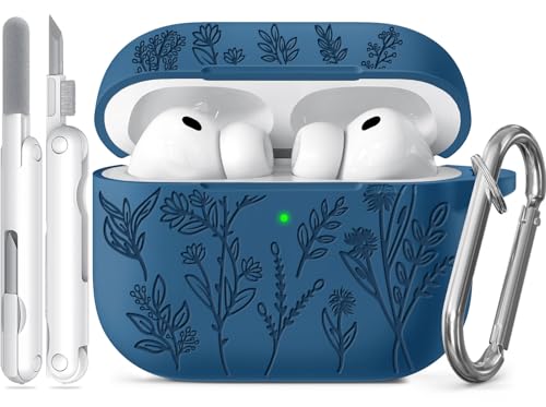 Image of Ekoonpft for Airpods Pro 3 Case, Flower Engraved Cases for Apple AirPods Pro 3rd Generation 2025, Soft Silicone Cover for Men Women Girly with Cleaning Kit & Keychain, Anti-Scratch, Shockproof