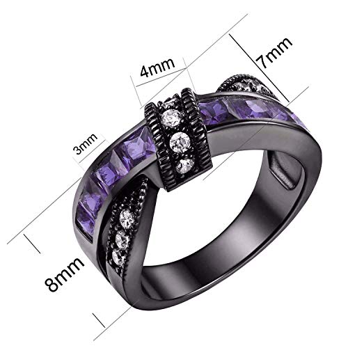 Flamereflection Black Stainless Steel Princess Cut Purple Cz Criss Cross Rings Wedding Engagement Ring For Women Crossover Size 7 #TOP1