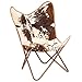 Tidyard Poltrona a Farfalla in Vera Pelle di Capra, Sedia Ergonomico per Cucina/Giardin/Pranzo/Soggiorno, 74 x 66 x 90 cm, Bianco e Marrone