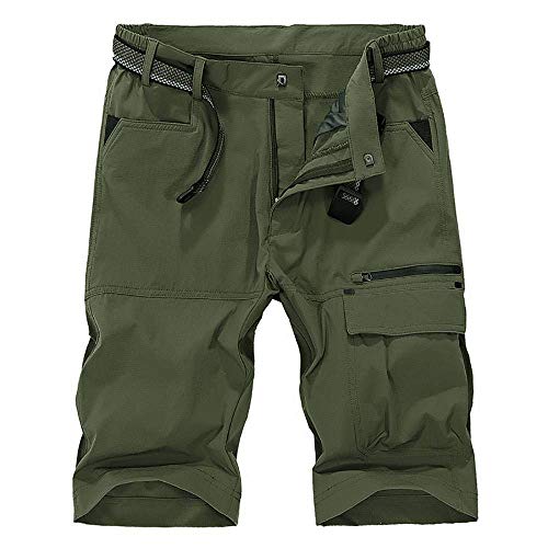 Men's Outdoor Casual Expandable Waist Lightweight Water Resistant Quick Dry Cargo Fishing Hiking Shorts,16962,Army,US 29(Tag L)