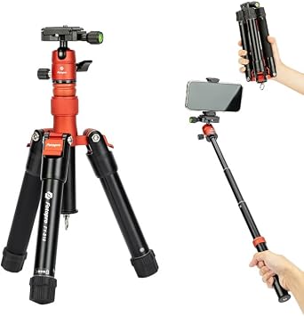 Fotopro 55 inch Mini Camera Tripod with Ball Head, Selfie Stick Phone Tripod, Folded only 8.6" Detachable Portable Travel Tripod, Max Load up to 6.6 lbs, FY-810 Orange