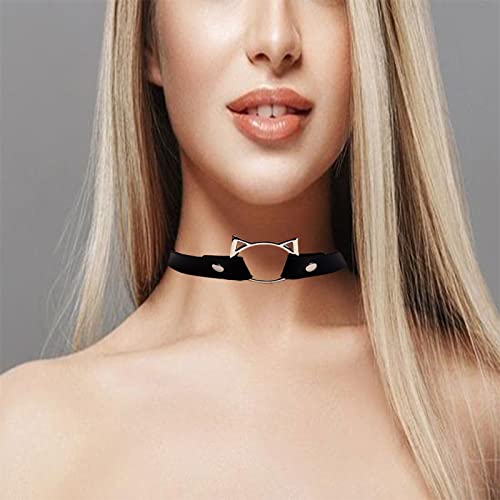 Floatdream 4 Stücke Halsband Damen, Lederhalsband Halskette Gothic, Damen Gothic Collar, für Männer und Frauen Halsverband, Valentinstagsgeschenk, Jubiläumsgeschenk(Schwarz)