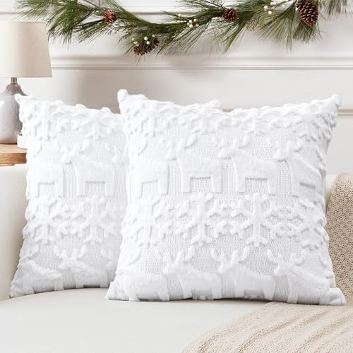 Housses de coussin 40x40 cm lot de 2 décorations canapé élan et flocon - 3