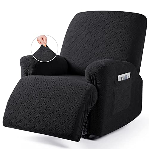 Image of VANSOFY Oversized Recliner Chair Cover, 4-Pieces Stretch Recliner Covers for Recliner Chair Soft Reclining Chair Slipcover Jacquard Pattern Furniture Protector for Dogs Cats(Black)