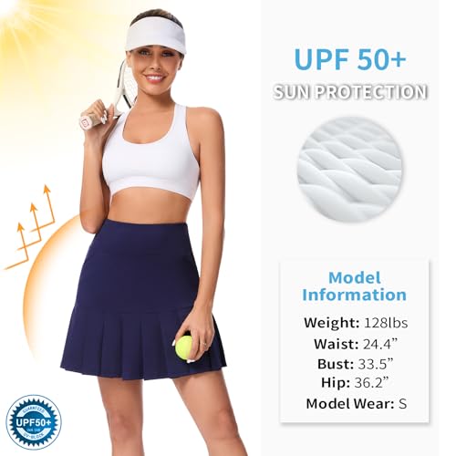 Soneven Tennis Skirts for Women High Waisted 2-in-1 A Line Pleated Athletic Golf Skorts Skirt with Shorts Pockets3