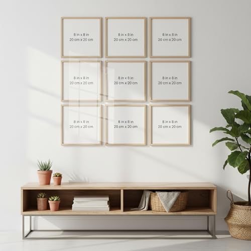 Image of kotart Photo Frame For Wall Decor | Wooden Frames For Wall Decoration | Aesthetic Collage Picture Frames | Rectangular Photo Frame For Home Decor Bedroom Office | Pack of 9 (8X8 inch)