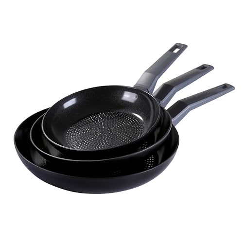 Stanley Rogers Statement Frypan Set 3 Piece – 100% Recycled Aluminium Ceramic Non-Stick Frypans – PFAS PTFE & PFOA Free – Induction Compatible Cookware for Everyday Healthy Cooking