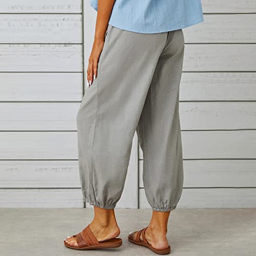 Womens Casual Capri Pants Elastic Waist Drawstring Summer Lounge Baggy Trousers Cinch Bottom Lantern Ankle Pants With Pockets #TOP3