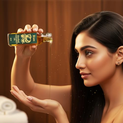 Image of Ria's 9 Herbs Hair Oil for Hair Growth & Hair Fall Control | Handmade Oil with Coconut Milk, Curry Leaf & Amla | For Dry, Damaged, Frizzy Hair | 100% Pure & Natural, Restores Shine | Men & Women-100ml