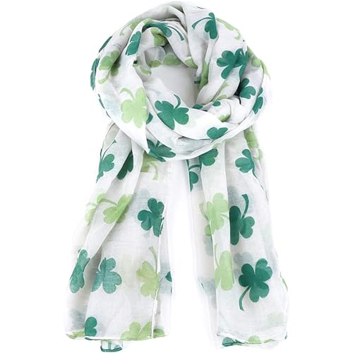 St. Patrick's Day Shamrock Scarf Irish Clover White Green Scarves Shamrock Patterns Satin Scarf