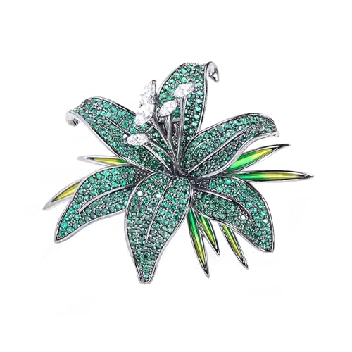 Image of Lily Flower Wedding Statement Brooch Art CZ Lapel Pin Austrian Crystal Leaf Bouquet Clusters Brooches Elegant Dress Suit Sweater Accessories for Women Ladies Party Prom Xmas Jewelry Gift