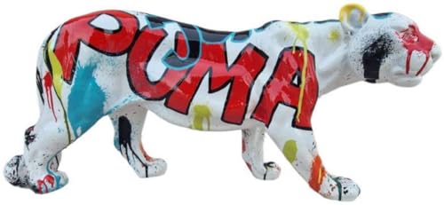 Casa Padrino Escultura Decorativa de Lujo Pantera Blanco/Colorido A. 80 x A. 35 cm - Figura Decorativa Grande XXL - Escultura Decorativa XXL - Esculturas y Figuras Decorativas XXL