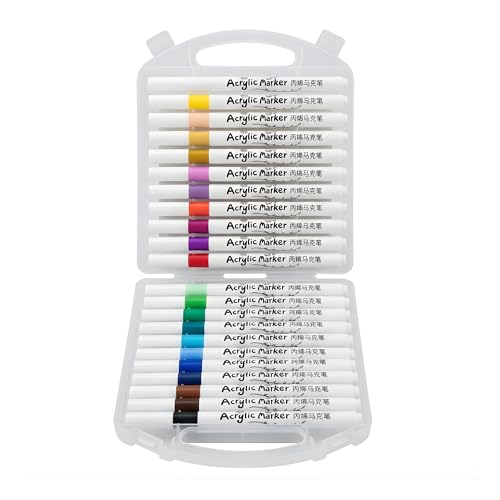 Image of JOUET 24 Colors Acrylic Paint Markers Set, Water-Based Non-Toxic Fine Tip Paint Pens for Rock Painting, Wood, Fabric, Glass & Canvas, Quick-Dry Waterproof Art Markers for Kids & Adults