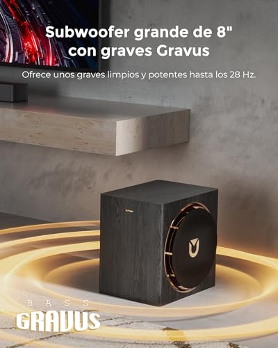 ULTIMEA sistema de sonido envolvente inalámbrico 7.1.4 canales con Dolby Atmos para TV, barra de sonido 840W con subwoofer inalámbrico 8", graves 28Hz, amplificador GaN, paso señal 4K HDR, Skywave X60 - imagen 5
