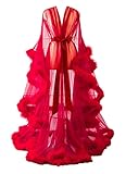 Sexy Feather Bridal Robe Long Sheer Tulle Robe for Maternity Photoshoot Lingerie Robe Nightgown...