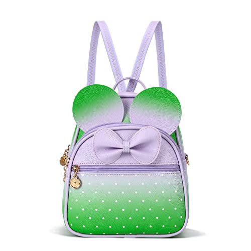 KL928 Girls Bowknot Polka Dot Cute Mini Backpack Small Daypacks Convertible Shoulder Bag Purse for Women Light Purple#green